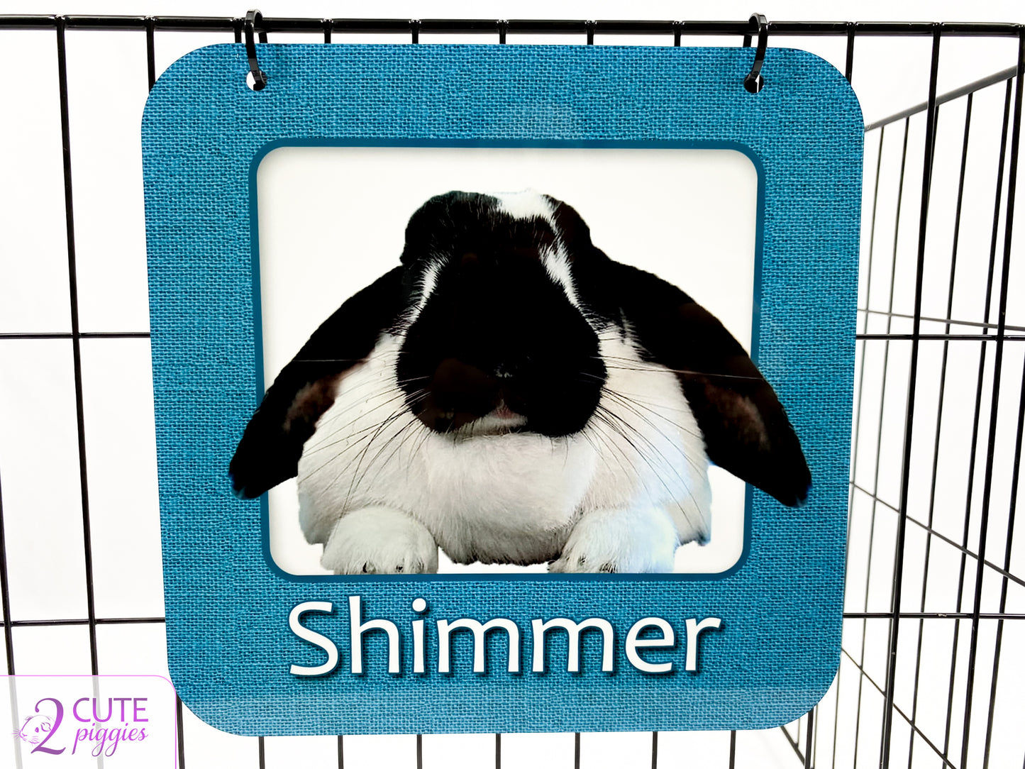 Bunny Rabbit Name Tag with Picture of Your Rabbit - 3-D Effect Burlap - Cage Tag 8"x8"