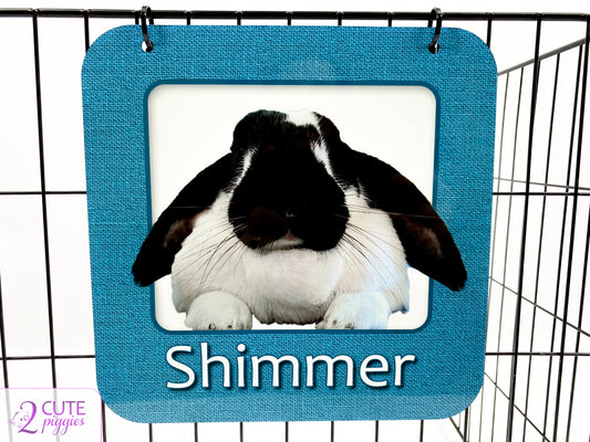 Bunny Rabbit Name Tag with Picture of Your Rabbit - 3-D Effect Burlap - Cage Tag 8"x8"