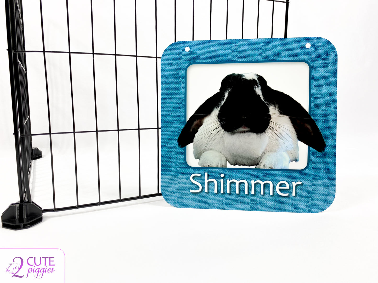 Bunny Rabbit Name Tag with Picture of Your Rabbit - 3-D Effect Burlap - Cage Tag 8"x8"