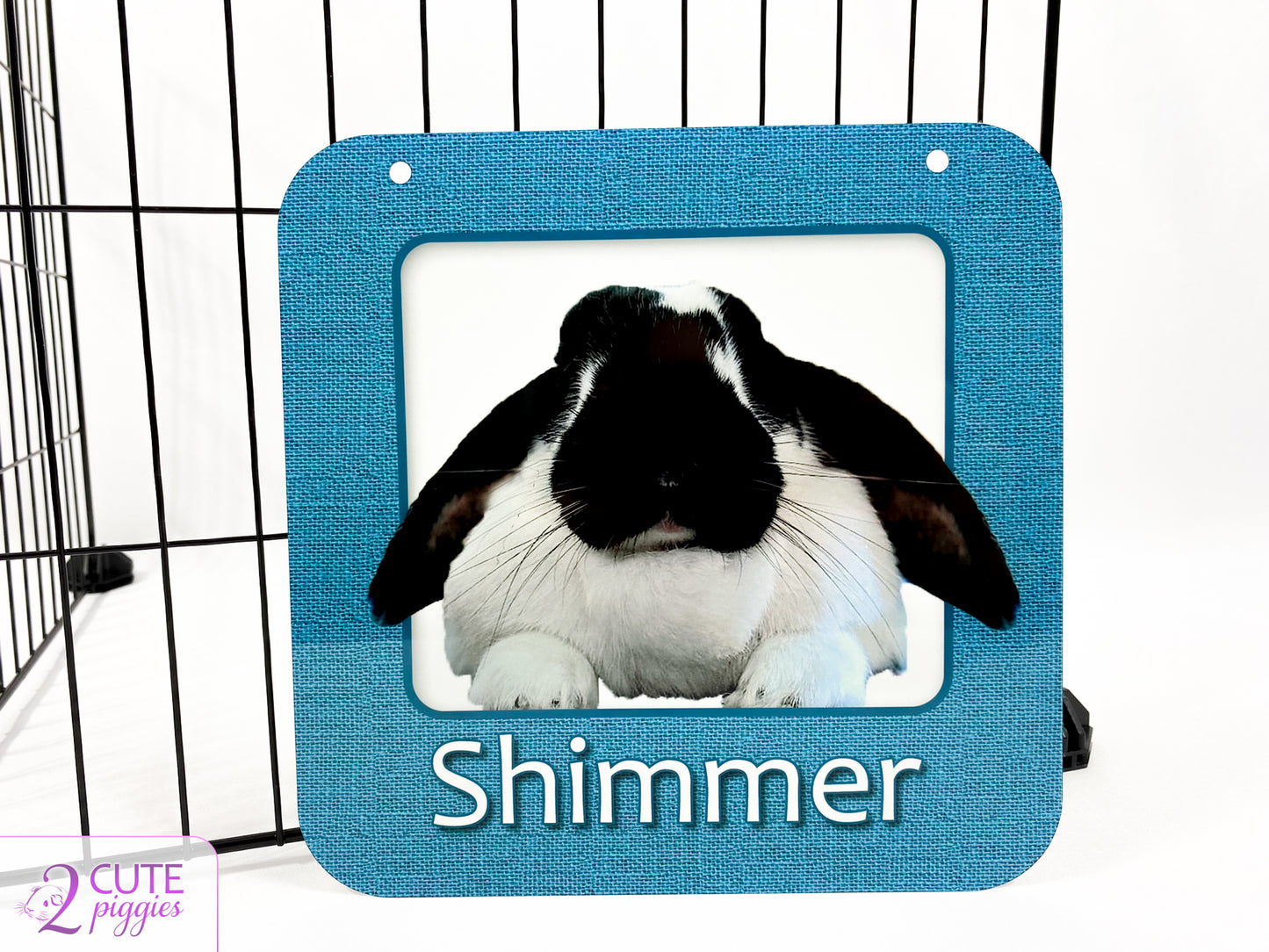 Bunny Rabbit Name Tag with Picture of Your Rabbit - 3-D Effect Burlap - Cage Tag 8"x8"