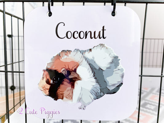 Guinea Pig Name Tag with Picture of Your Guinea Pig - Cartoon Effect - Cage Tag