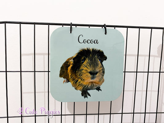 Guinea Pig Name Tag with Picture of Your Guinea Pig - Oil Painting Effect - Cage Tag