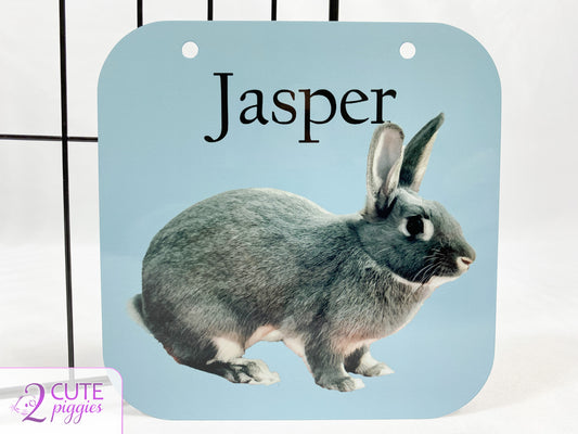Bunny Rabbit Name Tag with Picture of Your Rabbit - Oil Painting Effect - Cage Tag