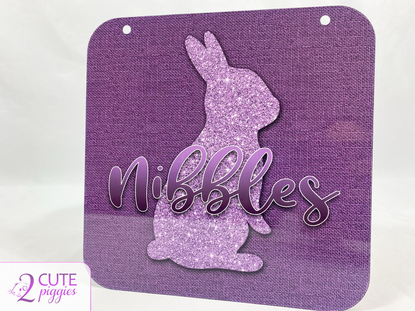 Rabbit Name Tag - Upright Ears Rabbit Silhouette - 8"x8"