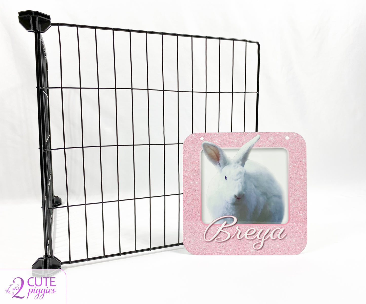 Bunny Rabbit Name Tag with Picture of Your Rabbit - 3-D Effect Glitter - Cage Tag 8"x8"