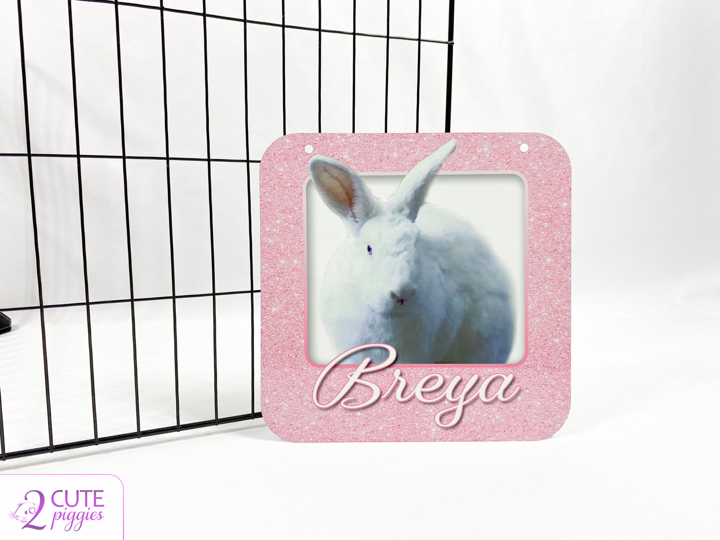 Bunny Rabbit Name Tag with Picture of Your Rabbit - 3-D Effect Glitter - Cage Tag 8"x8"