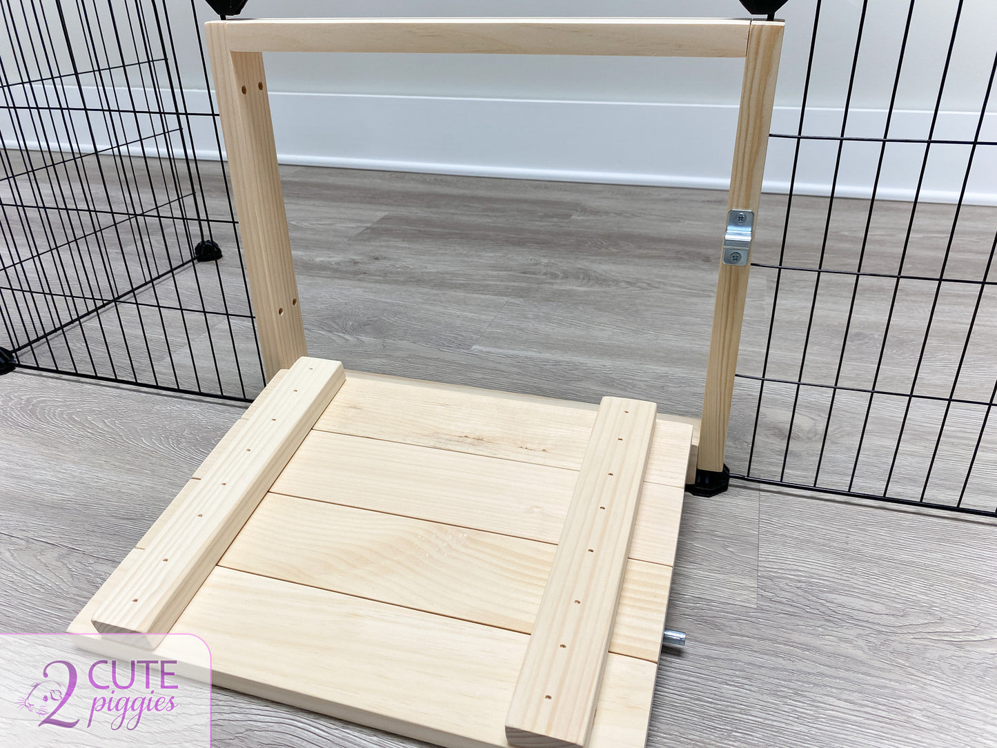 Guinea Pig C&C Cage Wood Door - 14" Grid Size - Under Grid Shiplap Style