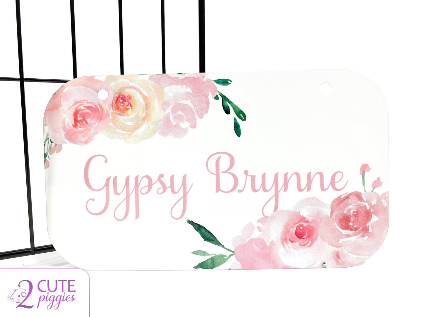 Guinea Pig Name Tag - Name with Roses - 4"x7"