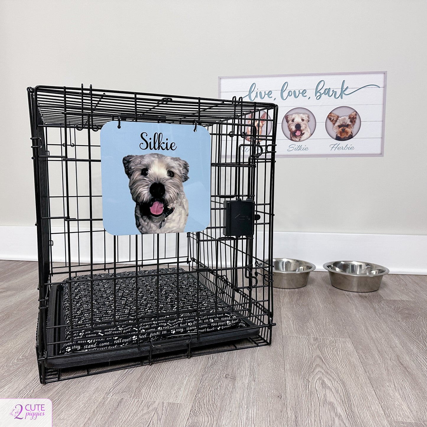 Dog Name Cage Tag with Picture of Your Dog - Oil Painting Effect - Cage Tag