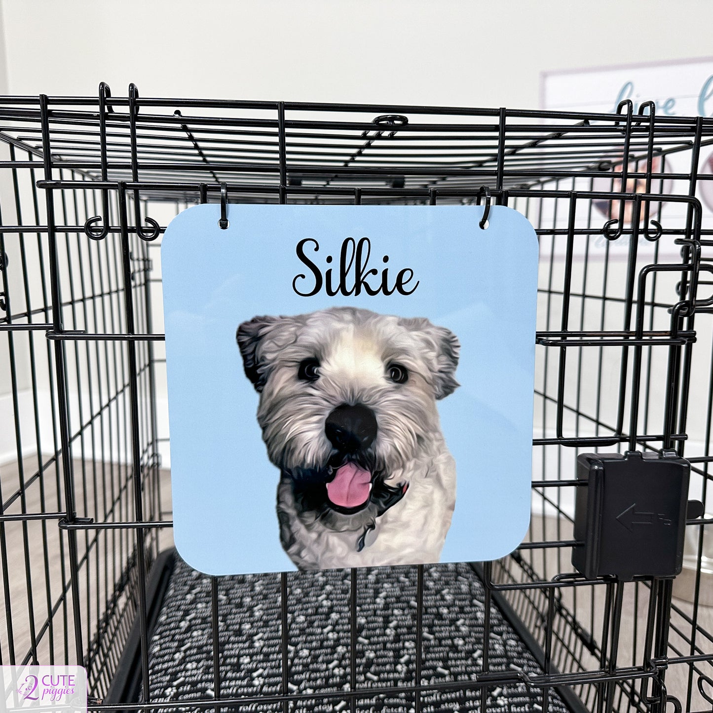 Dog Name Cage Tag with Picture of Your Dog - Oil Painting Effect - Cage Tag