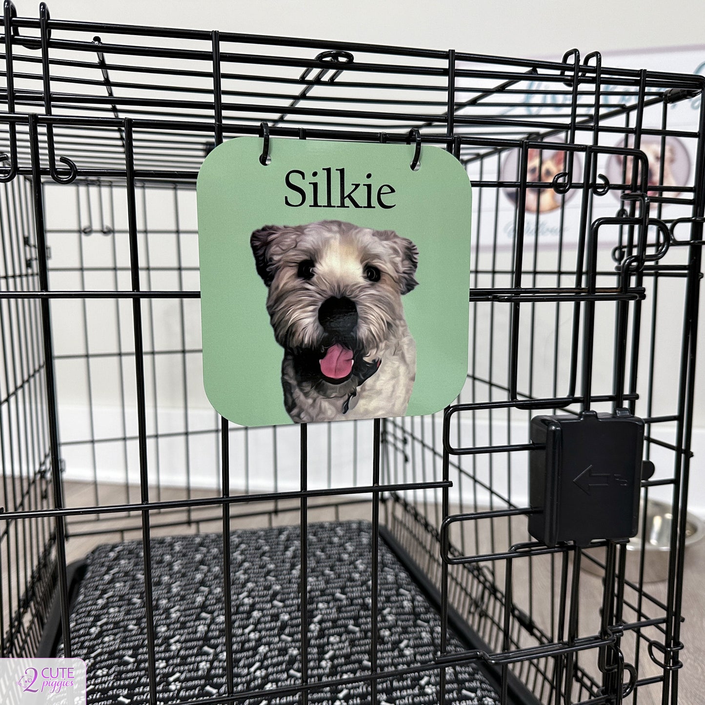 Dog Name Cage Tag with Picture of Your Dog - Oil Painting Effect - Cage Tag