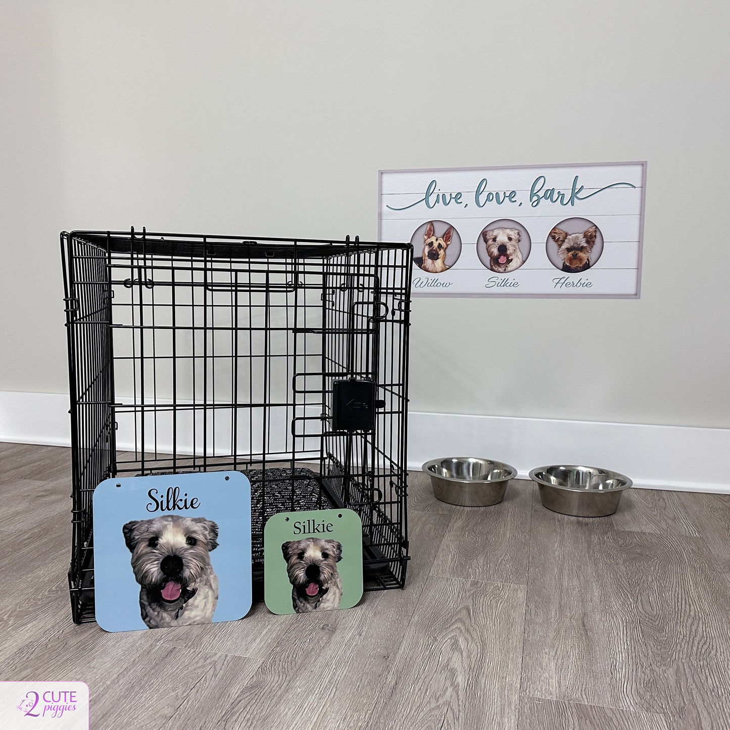 Dog Name Cage Tag with Picture of Your Dog - Oil Painting Effect - Cage Tag