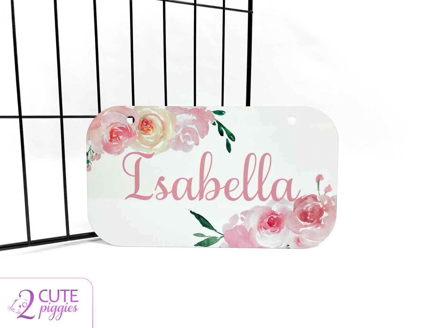 Guinea Pig Name Tag - Name with Roses - 4"x7"
