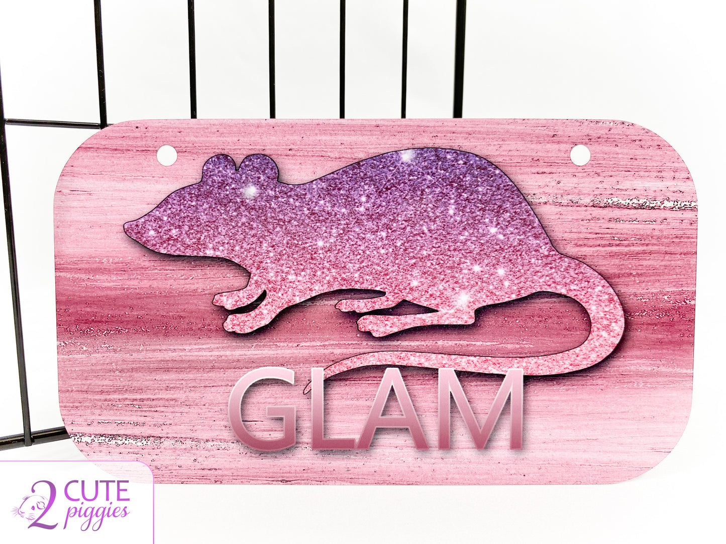 Rat Name Tag - Rat Silhouette in Glitter - 4"x7"