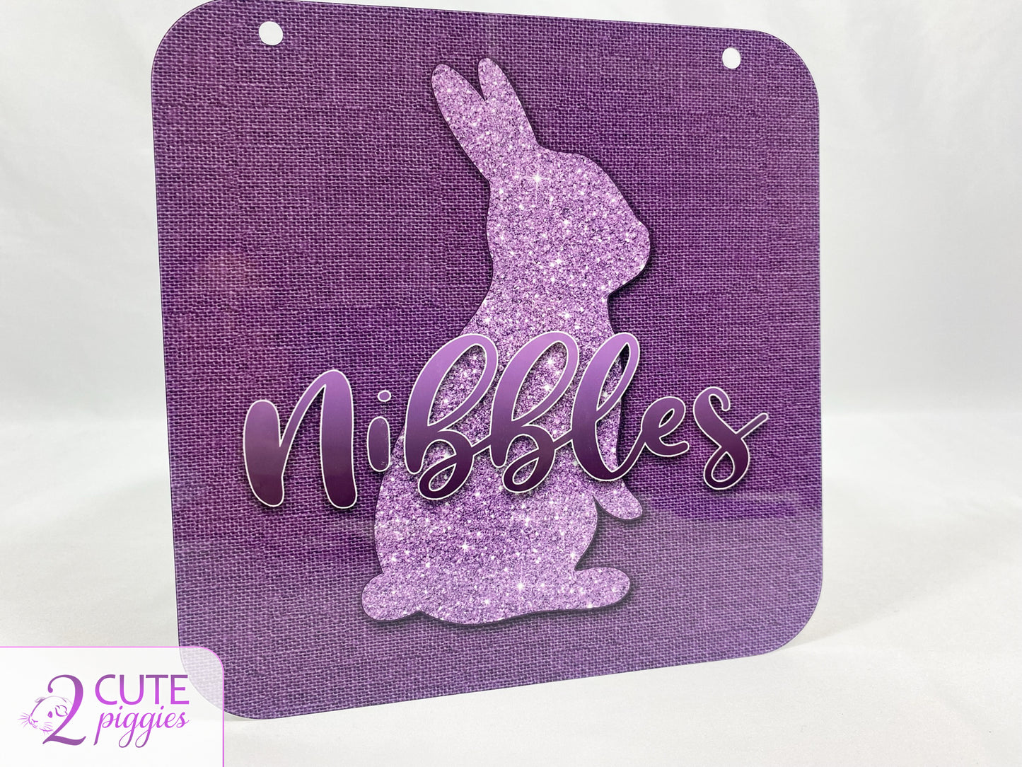 Rabbit Name Tag - Upright Ears Rabbit Silhouette - 8"x8"