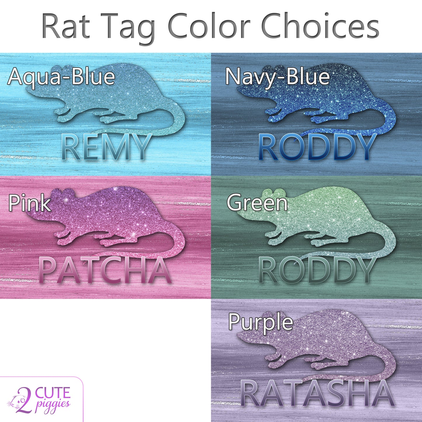 Rat Name Tag - Rat Silhouette in Glitter - 4"x7"