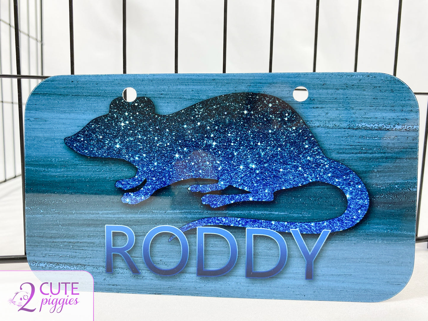 Rat Name Tag - Rat Silhouette in Glitter - 4"x7"