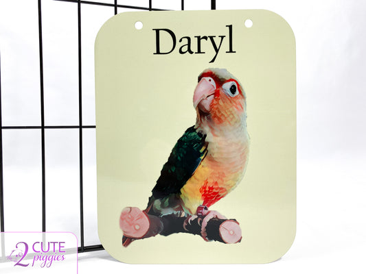 Bird Name Tag with Picture of Your Bird - Oil Effect - Cage Tag